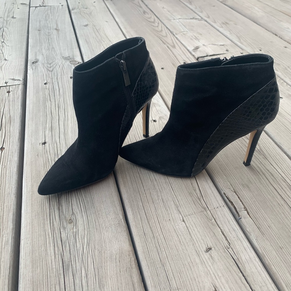 Vince Camuto Black Suede Pointed Toe Ankle Booties